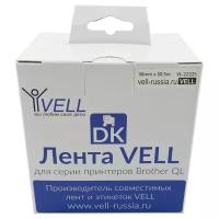 Лента Vell VL-B-DK 22225 (Brother DK22225), черная на белом, 38 мм х 30,5 м, для QL570/710W/720NW/800/810W/820NW {VL-22225}