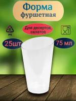 Форма фуршетная 75мл Pokrov Plast, H75xD50 мм, коническая малая, PS, прозрачная, 25 шт