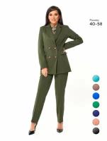 Костюм EMILY COOPER, жакет и брюки, классический стиль, оверсайз, плоские швы, двубортная, подкладка, карманы, размер 46, хаки, зеленый