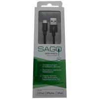 Кабель для Apple Lightning MFI Sago 1м черный (SG-8PIN-1M-Bl)