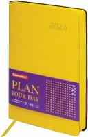 Ежедневник планинг датированный 2024 А5 138x213мм Brauberg Stylish, под кожу гибкий, желтый, 114894