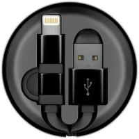 Кабель-рулетка Interstep Lightning + Micro USB 2.0, 65584, черный, 0.9 м