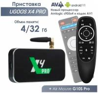 Комплект: Смарт ТВ приставка UGOOS X4 PRO 4/32 Гб Amlogic S905X4 Android 11.0 + Пульт c голосовым управлением G10S PRO Air Mouse