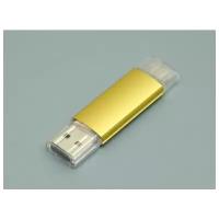 Металлическая флешка OTG для нанесения логотипа (64 Гб / GB USB 2.0/microUSB Золотой/Gold OTG 001 для андроида доступна оптом и в розницу)