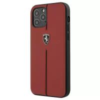 Чехол Ferrari Off-Track Genuine Leather/Nylon stripe Hard для iPhone 12 Pro Max, цвет Красный (FEOMSHCP12LRE)