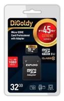 Карта памяти Digoldy MicroSD, 32 Гб, SDHC, UHS-1, класс 10, 45 Мб/с, с адаптером SD