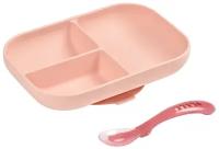 Набор посуды тарелка ложка Set repas silicone avec ventouse Rose