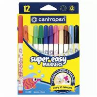 Фломастеры 12 цветов CENTROPEN «Super Easy», смываемые, вентилируемый колпачок, 2580/ 12KK