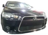 Защита радиатора (защитная сетка) Mitsubishi Lancer X 2012-2015 (2 шт.) черная