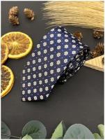 Галстук в цветочек синий / галстук мужской узкий / галстук на свадьбу / галстук на выпускной / Галстук для офиса