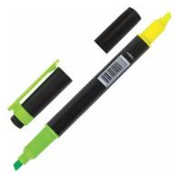 Текстовыделитель двусторонний BRAUBERG, желтый/зеленый, линия 1-4 мм, 150841 7 шт