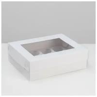 Коробка на 12 капкейков с окном, белая, 32,5 х 25,5 х 10 см