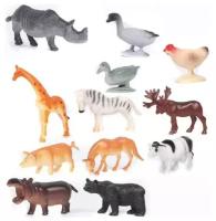 Игрушки пластизоль набор животных 6 диких и 6 домашних в пак. 14x18x3см 3+ P9606-12a в кор.6*24наб