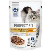 Влажный корм для кошек Perfect Fit при чувствительном пищеварении, с индейкой (кусочки в соусе)