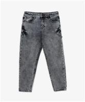 Джинсы slim силуэта с цепью серые Gulliver, цвет Тёмно-серая и светло-серая джинса, размер 134