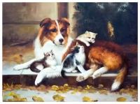 Постер на холсте Собака и котята (Dog and cats) №1 41см. x 30см