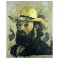 Репродукция на холсте Автопортрет в Соломенной Шляпе (Self-Portrait in a Straw Hat) Сезан Поль 30см. x 37см