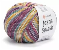 Пряжа для вязания YarnArt Jeans Splash (ЯрнАрт Джинс Сплэш) - 1 моток 943 желтый-коралл фиолетовый, секционная, 55% хлопок, 45% акрил, 160м/50г