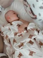 Муслиновые пеленки для новорожденых, размер 95х135, жатый муслин, пеленка из муслина многоразовая Мишутки