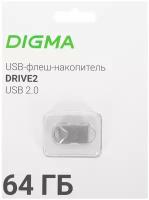 Флеш Диск Digma 64Gb DRIVE2 DGFUM064A20SR USB2.0 серебристый