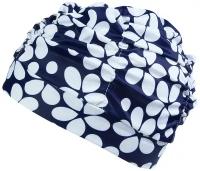 Тканевая шапочка для плавания / бассейна SwimRoom «Womens cap», взрослая, синий с белым цветком