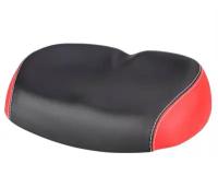 Широкое большое мягкое сиденье для велосипеда, из полиуретана с подкладкой - черное с красным