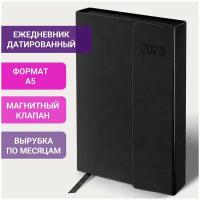 Ежедневник-планер (планинг) / записная книжка / блокнот датированный на 2023 год формата А5 148х218мм Galant Magnetic, под кожу, клапан, черный