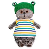 Мягкая игрушка Basik&Co Кот Басик в шапке «Лягушка», 19 см, серый/зеленый