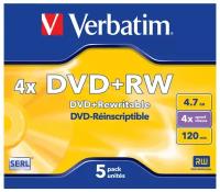 Диск DVD+RW Verbatim 4.7Gb 4x Jewel case (5 штук) (43229)