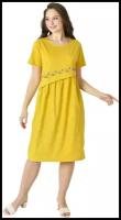 Женское платье с коротким рукавом Эко Желтый размер 50 Кулирка Оптима трикотаж длина до колена округлый вырез