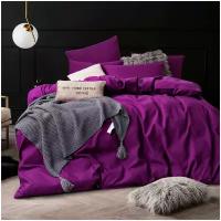 Комплект постельного белья ситрейд Евро однотонный фиолетовый с простыней на резинке, Сатин, наволочки 50x70, 70x70 по 2 шт
