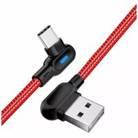 Угловой USB-кабель для зарядки телефонов с Type C-разъемом (красный, 1 м)