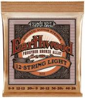 ERNIE BALL 2153 Earthwood Phosphor Bronze Light 9-46 Струны для 12 струнной акустической гитары