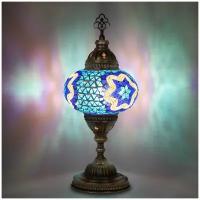 Светильник настольный с восточной мозаикой ручной работы, цвет голубой, 14х37 см, MARMA MM-LGHT-08