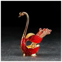 Набор ложек на подставке Magistro Swan, 7,5×4,5×15 см, 6 шт, цвет красный