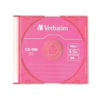 Диск CD-RW VERBATIM, комплект 30 шт, 700 Mb, 8х-12х, Colour Slim Case, 43167