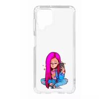 Чехол для Samsung Galaxy A22 Kruche Print Pink Hair, пластиковая накладка, силиконовый бампер с защитой камеры, противоударный прозрачный кейс с рисунком