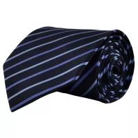 Широкий мужской галстук темно-синий в косую голубую полоску