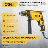 Дрель электрическая сетевая ударная Deli DL-CZ13-E2 (850Вт, ключевой патрон ф13мм, 3000 об/мин, реверс, картон) по дереву, по металлу, по кирпичу