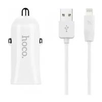 АЗУ, 2 USB 2.4A (Z12), usb cable lightning, HOCO, белый