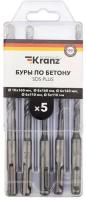 Универсальный набор буров по бетону типа SDS PLUS KRANZ 5-6х110, 6-8-10х160 мм, 5 шт. в пластиковой коробке