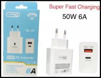 Сетевое зарядное устройство 50W 6A / Type-A 15W + Type-C 35W / Быстрая зарядка