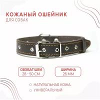 Кожаный ошейник (обхват шеи 28-50 см.) для собак / Коричневый цвет