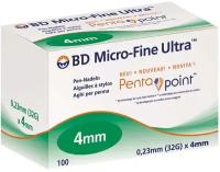 Иглы для инсулиновых шприц-ручек BD Micro-Fine Plus с заточкой Pentapoint 32G (0,23 x 4 мм) 100 штук