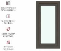 Окно ПВХ одностворчатое КВЕ 58 поворотно-откидное левое 120х60 двухкамерный стеклопакет цвет темный дуб