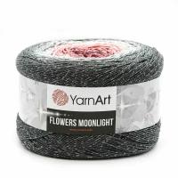 Пряжа YARNART FLOWERS MOONLIGHT, серый/коралл - 3279, 53% хлопок, 43% полиакрил, 4% металлик, 2 мотка, 260 г, 1000 м