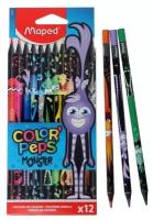 Цветные карандаши 12 цветов MAPED Color'Peps Black Monster, пластиковые