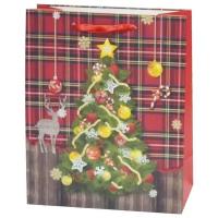 Пакет подарочный, Новогодняя елочка, Красный, с блестками, 44*31*12 см, 1 шт