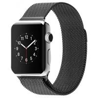 Металлический ремешок для часов Apple Watch Series 1, 2, 3, 4, 5, 6, 7 и SE ширина коннекторов 42 - 44 mm Миланская петля / Стальной браслет сетчатый дышащий гипоалергенный с креплением стык в стык Click ( Черный Графит )