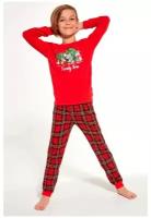 Хлопковая пижама с клетчатыми брюками для мальчиков Cornette 593/966 family time красная, размер 116, цвет Красный